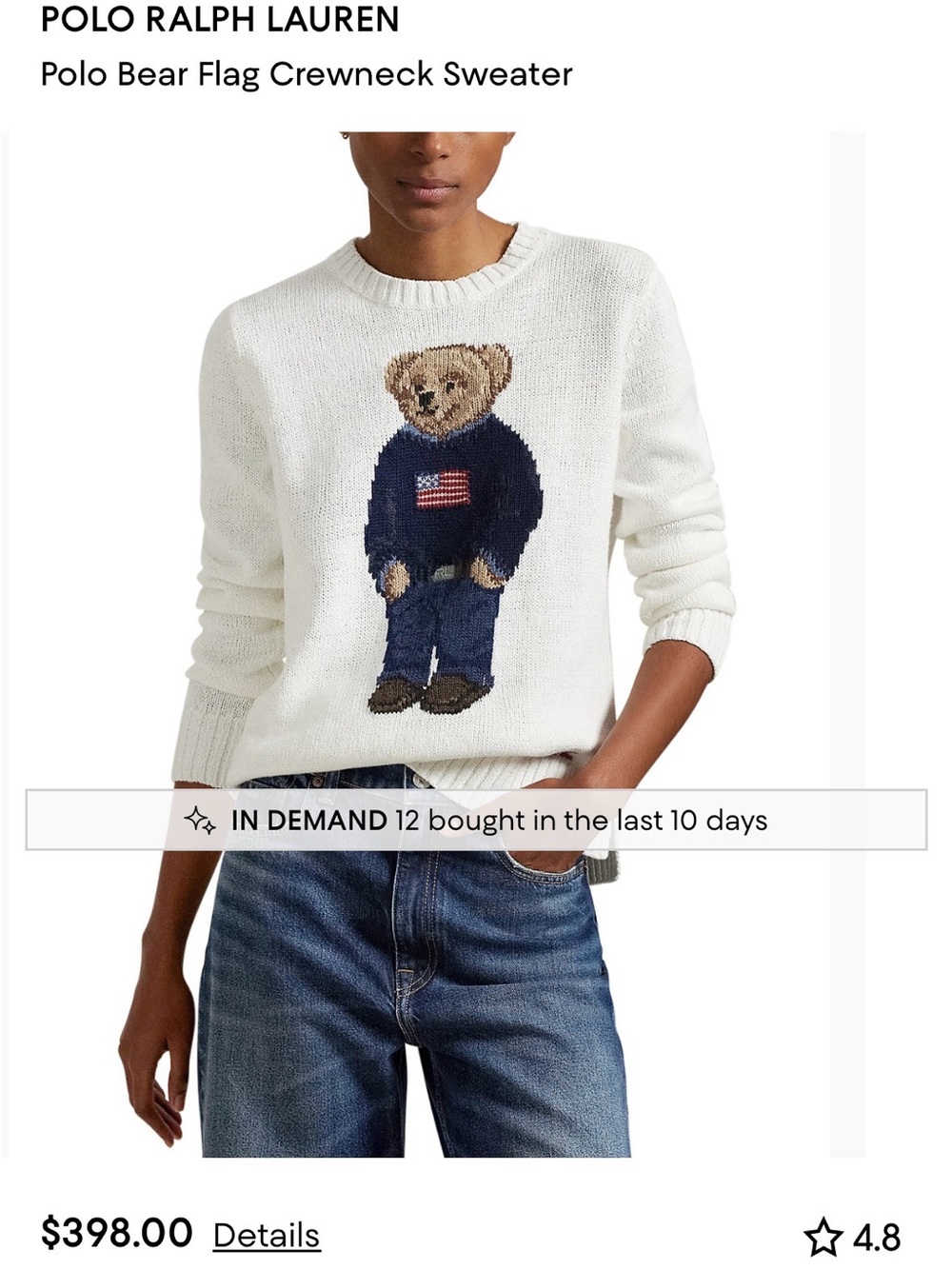 NWT Polo by Ralph Lauren Women's White Bear Graphic Crewneck Sweater Medium